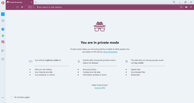 Modo de navegación privada del navegador Opera