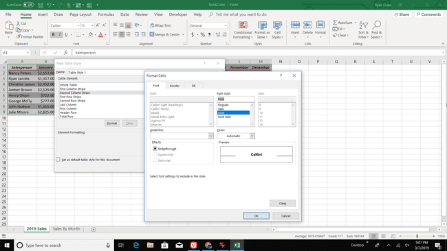 Táblázatstílus-elemek formázása Excelben