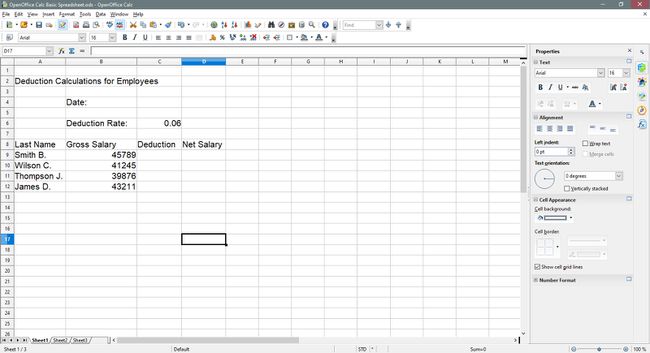 Een OpenOffice Calc-spreadsheet.