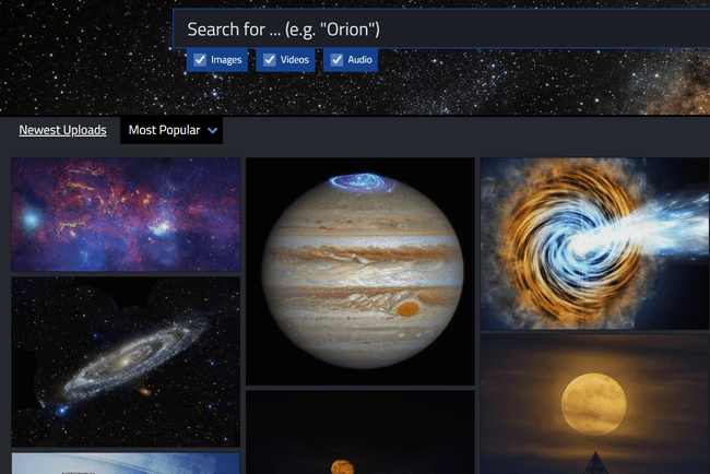 Búsqueda de imágenes en el sitio web de la NASA