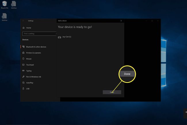 Snimka zaslona uspješno uparenog Joy-Cona u sustavu Windows.