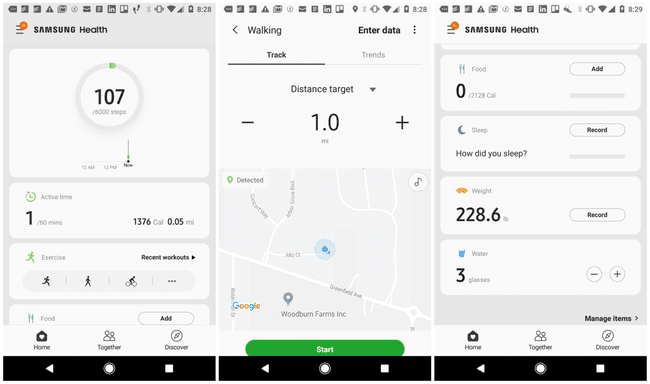 Bildschirme der Samsung Health-App