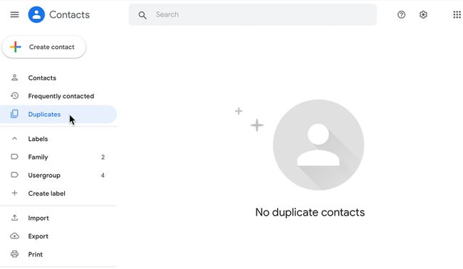 Tela de contatos duplicados do Gmail sem duplicatas