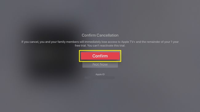 Skärmdump av bekräftande av uppsägningen av ett Apple TV-abonnemang