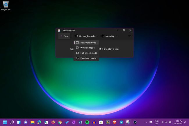 خيارات لقطة شاشة أداة القطع في Windows 11.