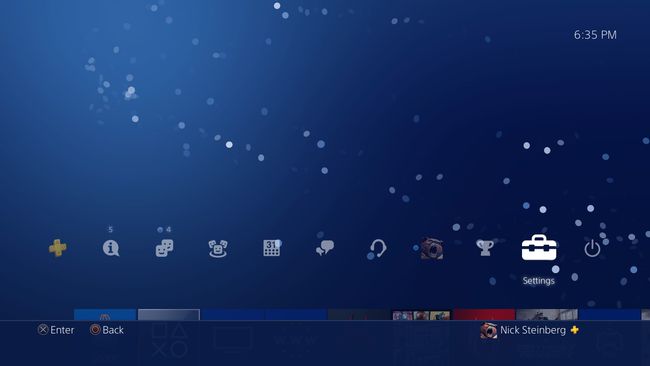 Selecionando Configurações no painel PS4.