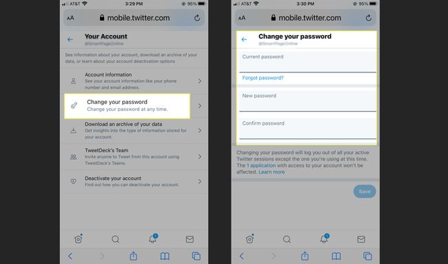 Twitter - promijenite lozinku na mobilnoj web stranici