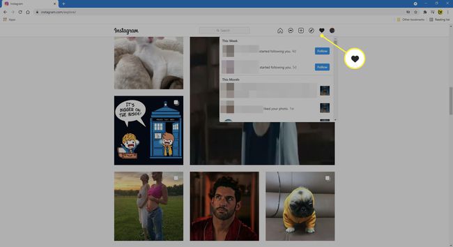 Izberite ikono srca, če si želite ogledati vse svoje interakcije na Instagramu.