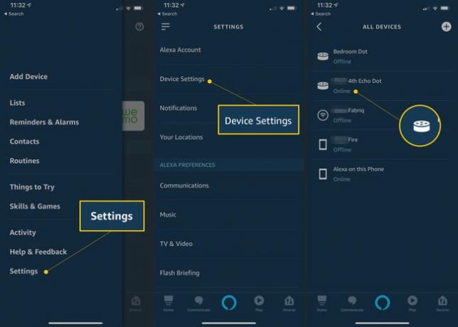 Impostazioni, Impostazioni dispositivo, Icona dispositivo per configurare nell'App Alexa