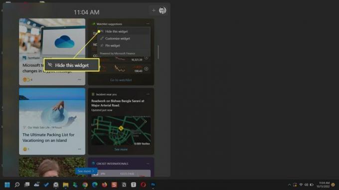 Skjul widget i Windows 11 med Hide This Widget uthevet