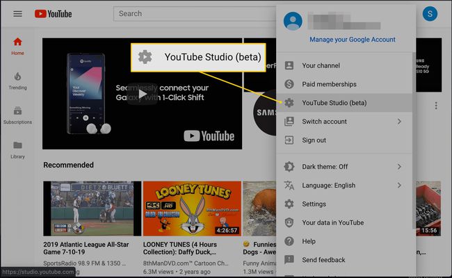 YouTube Studio (bèta) menu-optie