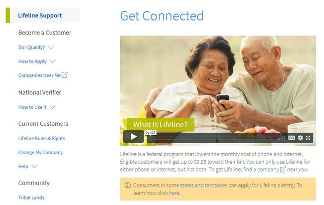 Una captura de pantalla del sitio web de Lifeline.