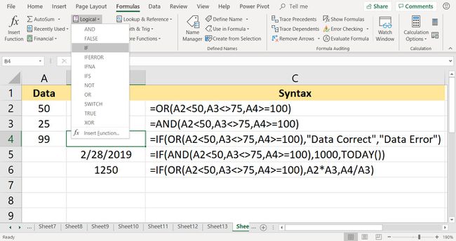 Ein Screenshot, der zeigt, wie Sie die IF-Funktion in Excel finden