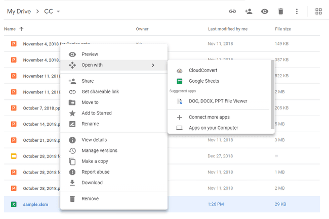 Buka file XLSM di Google Spreadsheet