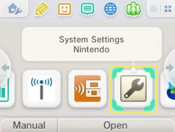 Configurações do sistema no menu inicial do Nintendo 3DS