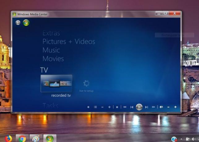 Snímek obrazovky Windows Media Center ve Windows 7