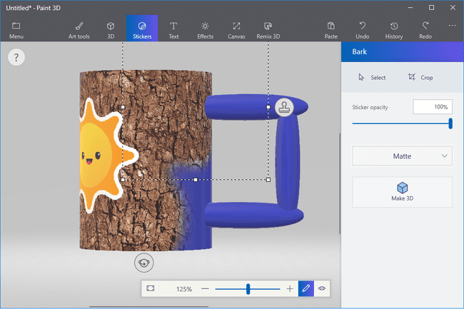 Paint 3D ile doku çıkartmalarının nasıl uygulanacağını gösteren ekran görüntüsü