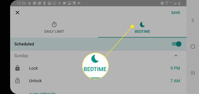 zrzut ekranu ustawień pory snu na ekranie Family Link