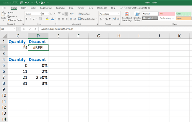 Ein Beispiel für das SVERWEIS #REF! Fehler in Excel.