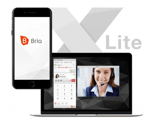 Bria-App auf einem Mobilgerät und einem Laptop