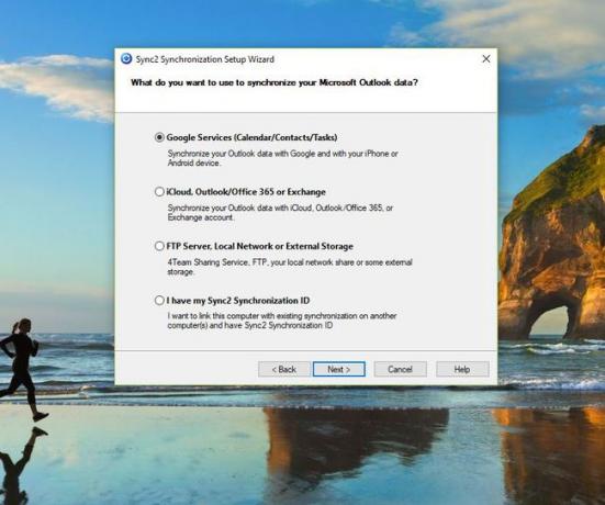 สกรีนช็อตของวิซาร์ดการตั้งค่า Sync2