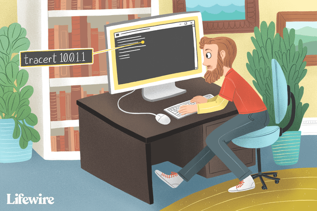 Persona que usa el comando " tracert 10.0.1.1" en una computadora