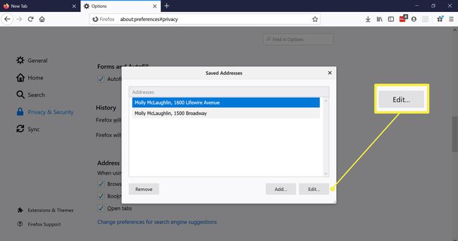 Editando una dirección en Firefox.