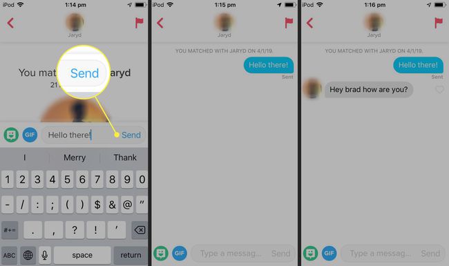 De knop Verzenden in Tinder-berichten