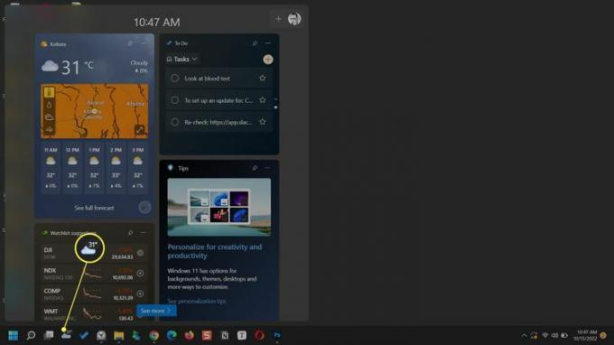 Windows 11-widget-panelet med vær-widgeten uthevet