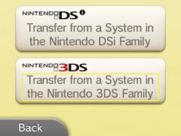 Toca Transferir desde una consola de la familia Nintendo 3DS.