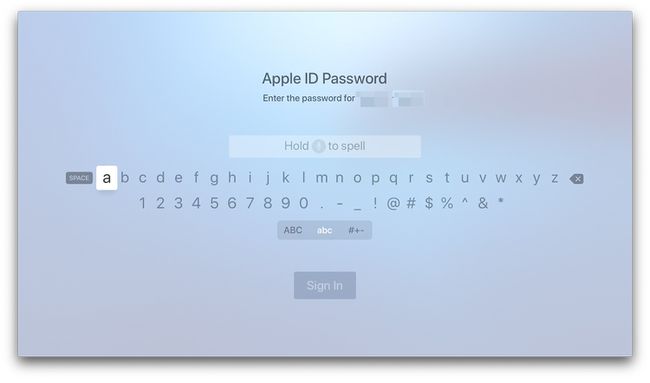 Zaslon lozinke za novog korisnika na Apple TV-u