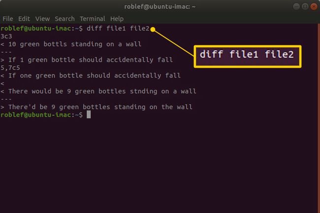 Команда терминала " diff file1 file2" в Linux