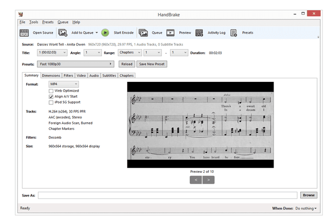 Conversor de arquivos HandBrake 1.1.0 no Windows 8