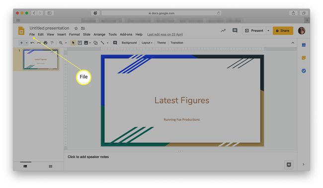 Apresentações Google com menu Arquivo destacado
