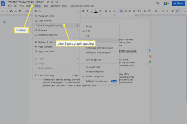 Formato e espaçamento entre linhas e parágrafos no Google Docs