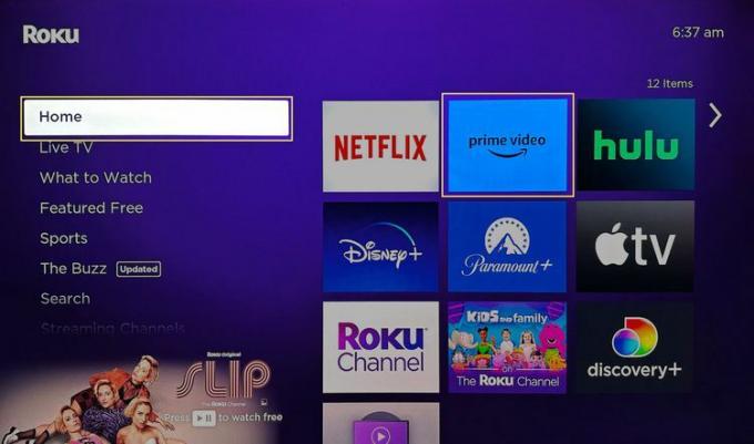 Roku のホーム画面に新しくインストールされた Prime Video アプリ。