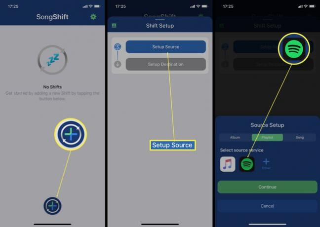 ขั้นตอนที่เกี่ยวข้องกับ SongShift เพื่อเลือก Spotify เป็นแหล่งเพลงของคุณ