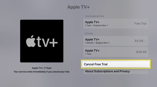 Skärmdump av att säga upp ett Apple TV-abonnemang