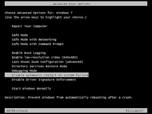 Windows 7 Gelişmiş Önyükleme Seçenekleri Menüsünün ekran görüntüsü