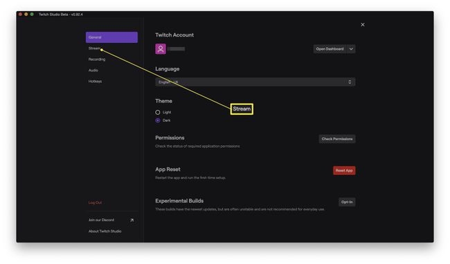 Alternativer for Twitch Studio med Stream uthevet