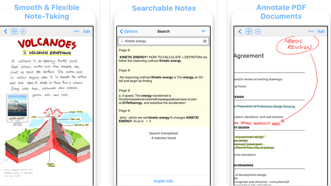 لقطة شاشة لتطبيق iPad Note-Take ، ملاحظات GoodNotes 4 المكتوبة بخط اليد و PDF Markup Time Base Technology Limited