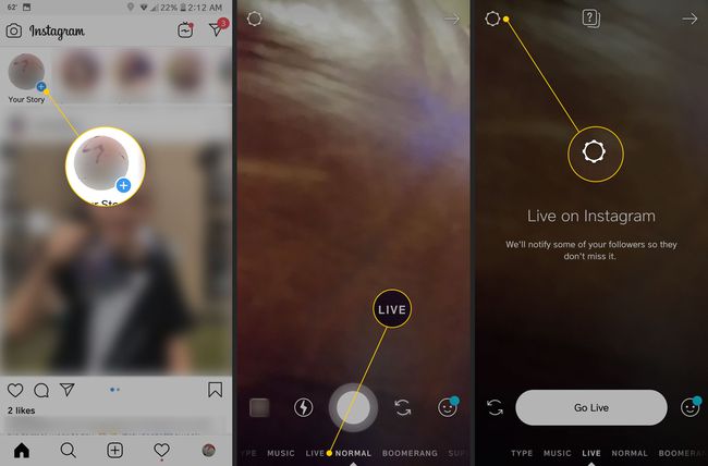 Instagram med Live-indstillingerne fremhævet