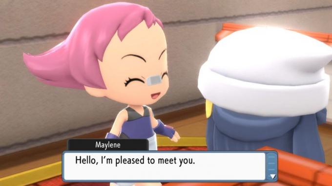 " 안녕, 만나서 반가워" 라고 말하는 분홍머리 캐릭터.