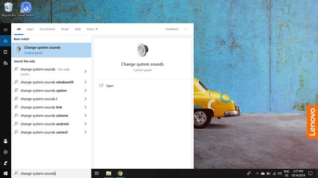 Digite Alterar sons do sistema na caixa de pesquisa do Windows e selecione Alterar sons do sistema.