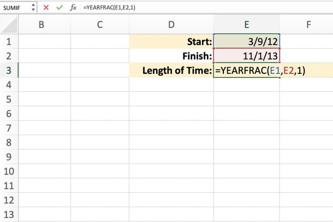 Excel mit der YEARFRAC-Funktionssyntax