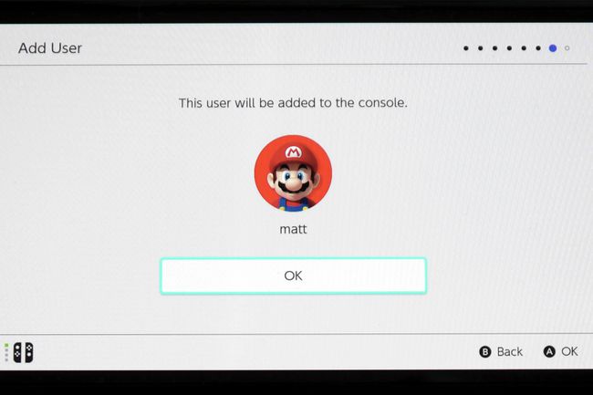 Nintendo Switch OLED 설정 사용자 추가 확인 화면.