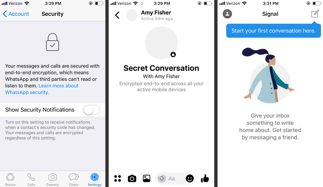 Aplicativos WhatsApp, Messenger e Signal para iPhone