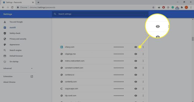 El icono del ojo en las contraseñas de Chrome