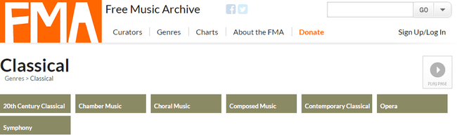 Web pro stahování klasické hudby Free Music Archive