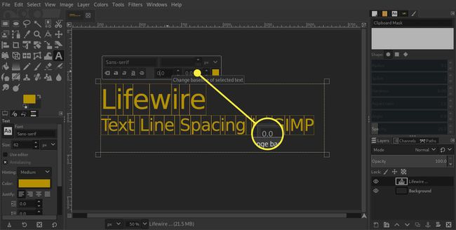 Ein Screenshot von GIMP mit hervorgehobener Kerning-Option